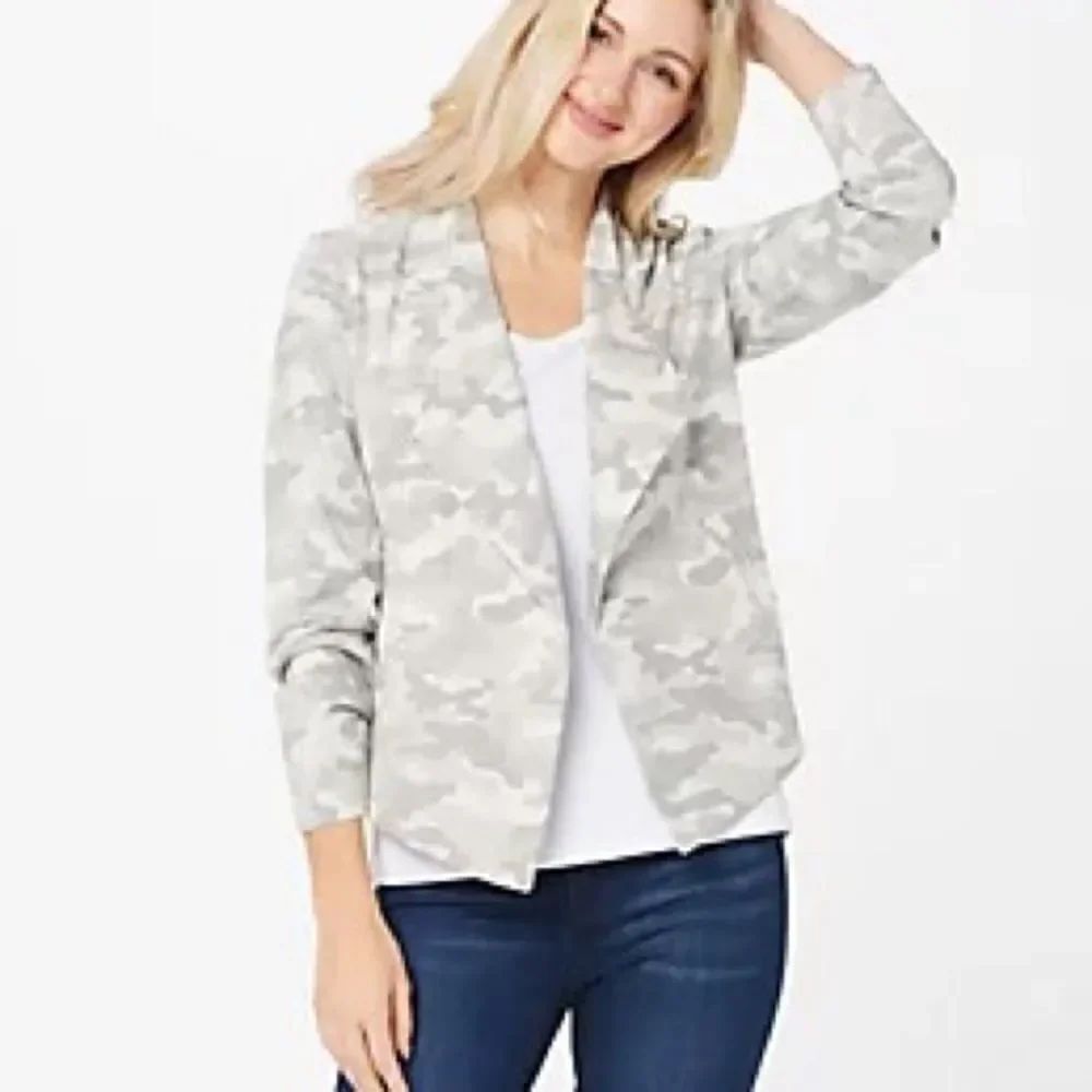 Susan Graver Weekend Printed Cotton Knit Drape Front Jacket